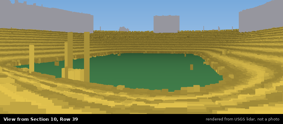 View from Michigan Stadium Section 10, middle row, rendered from USGS lidar
