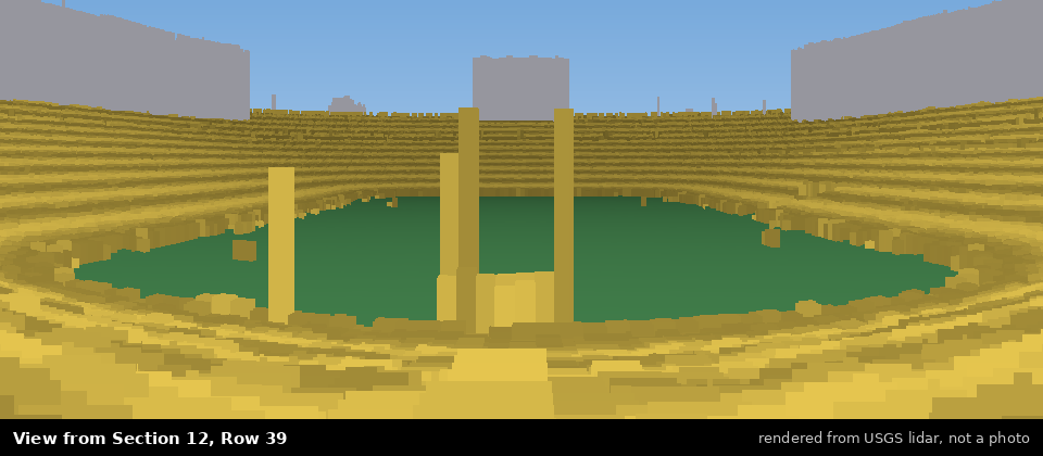 View from Michigan Stadium Section 12, middle row, rendered from USGS lidar