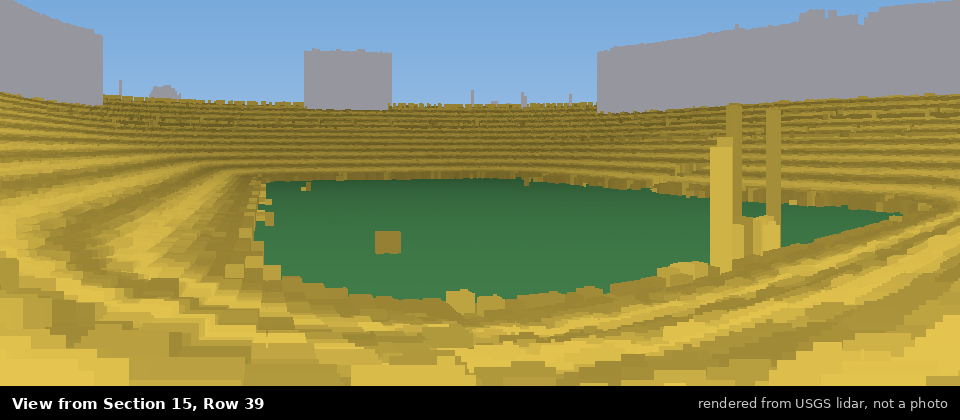 View from Michigan Stadium Section 15, middle row, rendered from USGS lidar