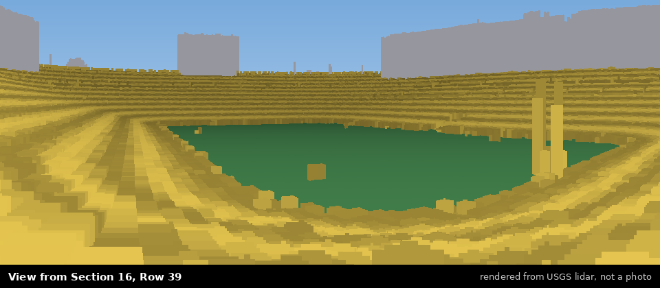 View from Michigan Stadium Section 16, middle row, rendered from USGS lidar