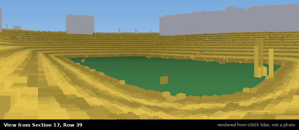 View from Michigan Stadium Section 17, middle row, rendered from USGS lidar