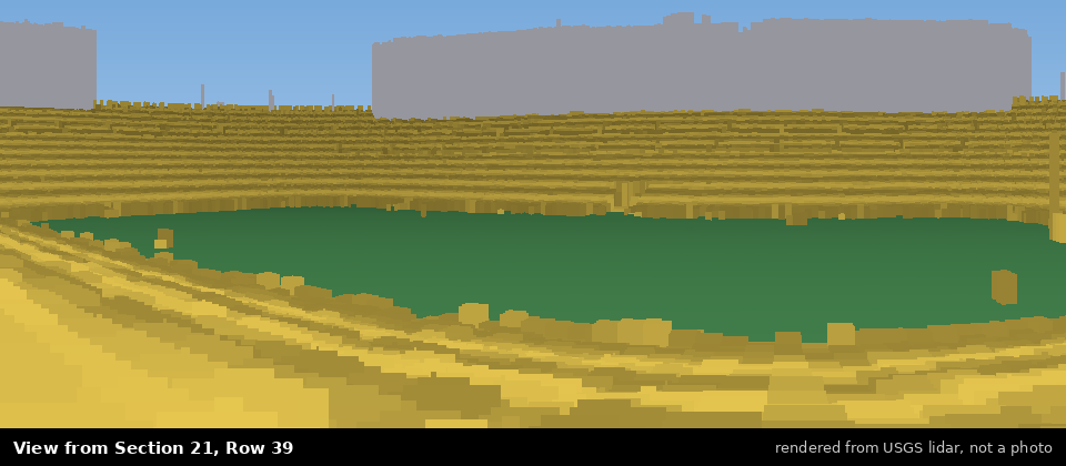 View from Michigan Stadium Section 21, middle row, rendered from USGS lidar