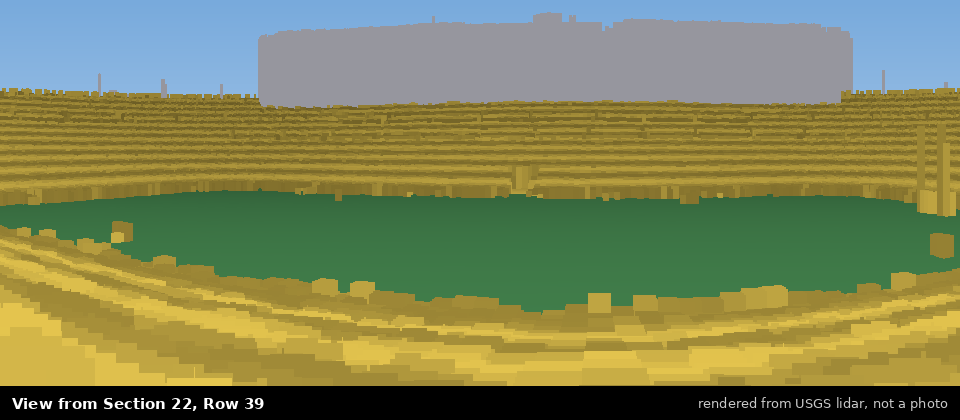 View from Michigan Stadium Section 22, middle row, rendered from USGS lidar