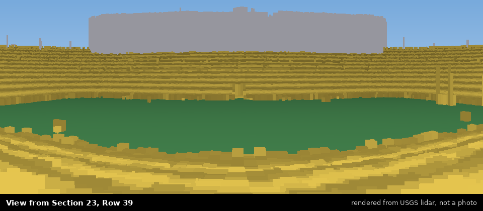 View from Michigan Stadium Section 23, middle row, rendered from USGS lidar