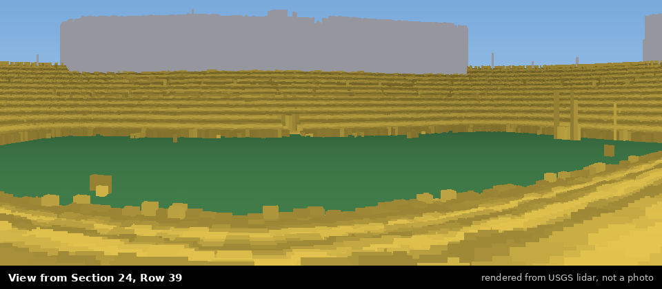 View from Michigan Stadium Section 24, middle row, rendered from USGS lidar