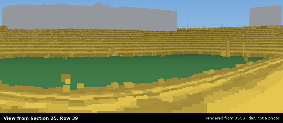 View from Michigan Stadium Section 25, middle row, rendered from USGS lidar