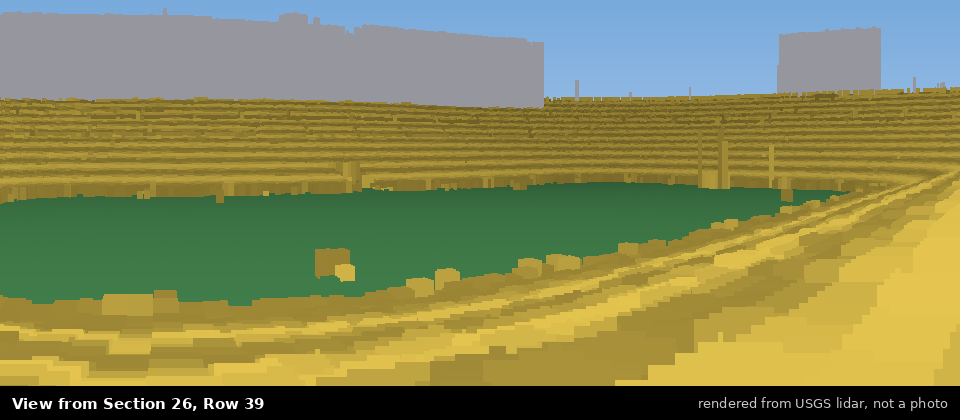 View from Michigan Stadium Section 26, middle row, rendered from USGS lidar