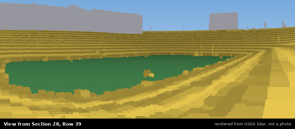 View from Michigan Stadium Section 28, middle row, rendered from USGS lidar