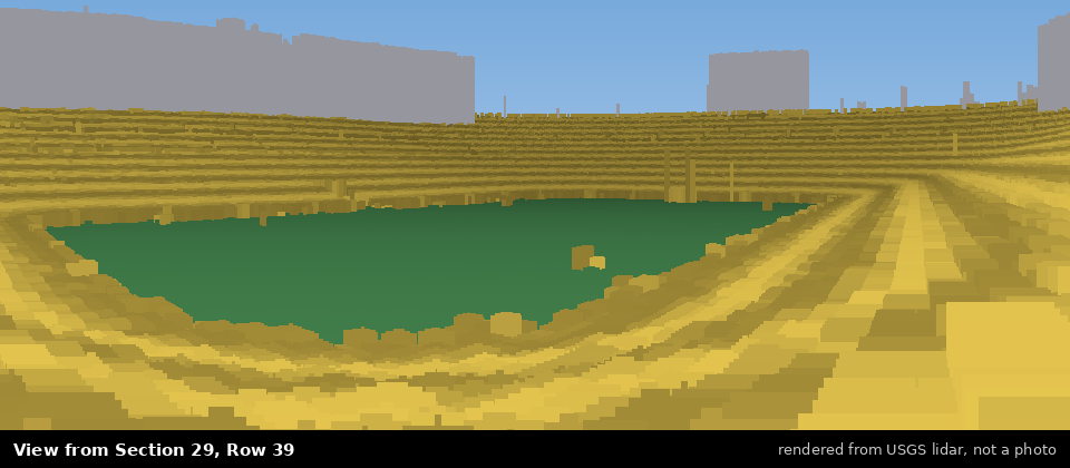 View from Michigan Stadium Section 29, middle row, rendered from USGS lidar