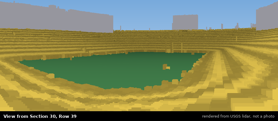 View from Michigan Stadium Section 30, middle row, rendered from USGS lidar