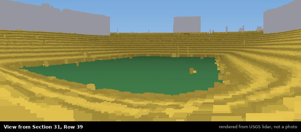 View from Michigan Stadium Section 31, middle row, rendered from USGS lidar