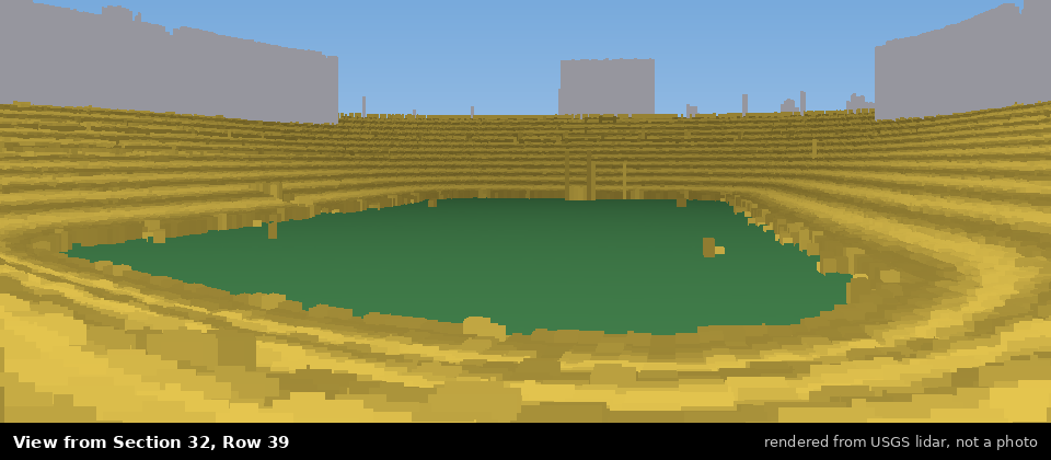 View from Michigan Stadium Section 32, middle row, rendered from USGS lidar