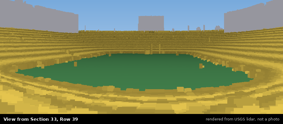 View from Michigan Stadium Section 33, middle row, rendered from USGS lidar