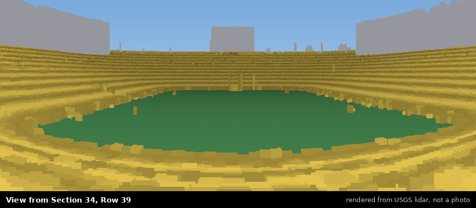 View from Michigan Stadium Section 34, middle row, rendered from USGS lidar