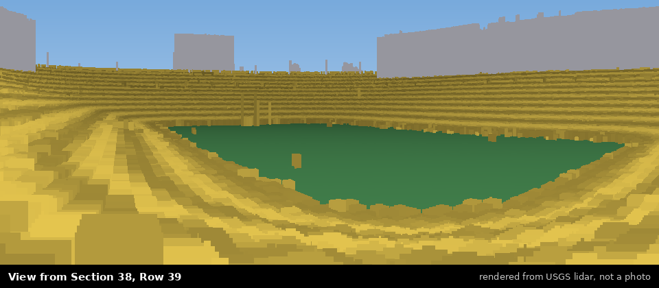 View from Michigan Stadium Section 38, middle row, rendered from USGS lidar