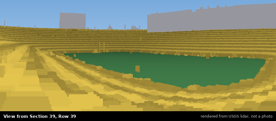View from Michigan Stadium Section 39, middle row, rendered from USGS lidar
