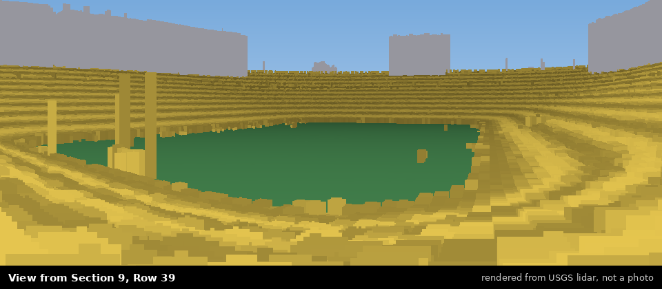 View from Michigan Stadium Section 9, middle row, rendered from USGS lidar